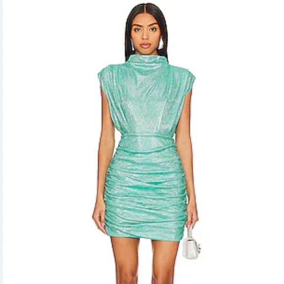 NWT Line & Dot Kaylani Dress in Teal metallic ruched mini party Revolve XS - Picture 1 of 8